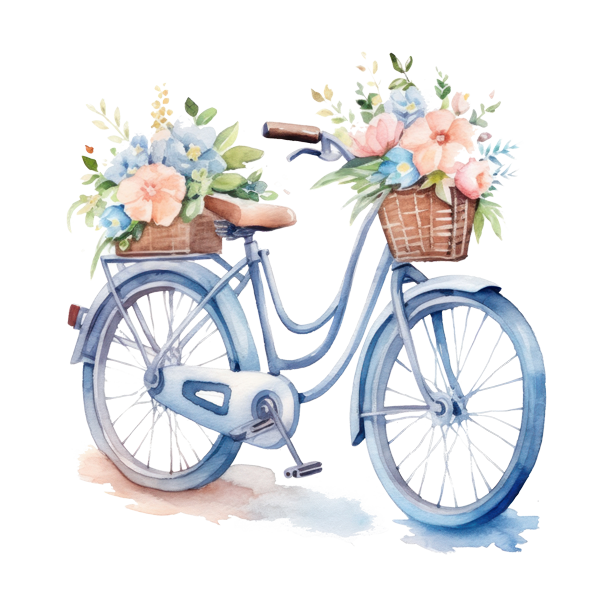 Holiday Vacation - blue bicycle with floral bouquet